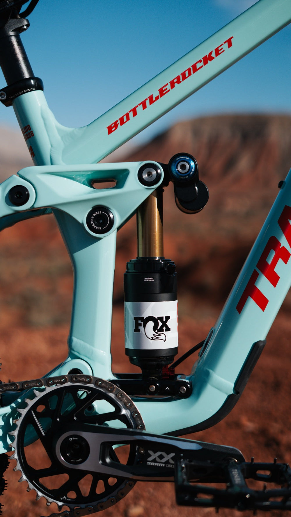Fox rear shock and Bottlerocket lettering on Johny's frame.