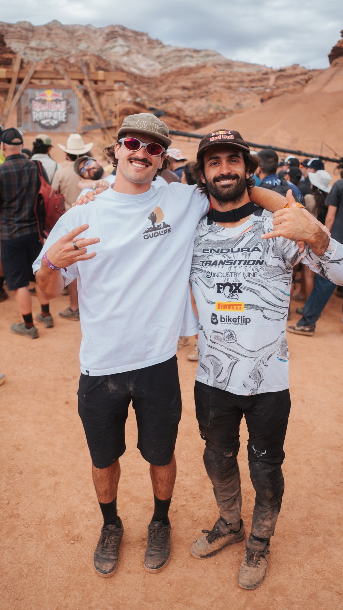 Johny Salido with a friend in the finish area.